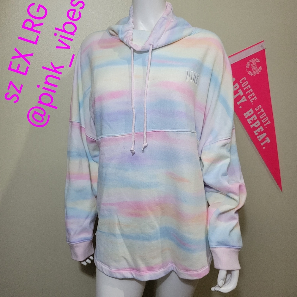 VS PINK XL Pastel Rainbow Cowl Neck Pullover